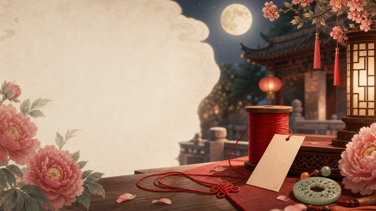月老紅線、花朵與廟埕燈光的文章圖
